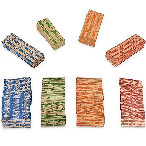 200 Pcs Assorted Packed Flat Stripped Coin Wrappers Coin Rolls Wrapper