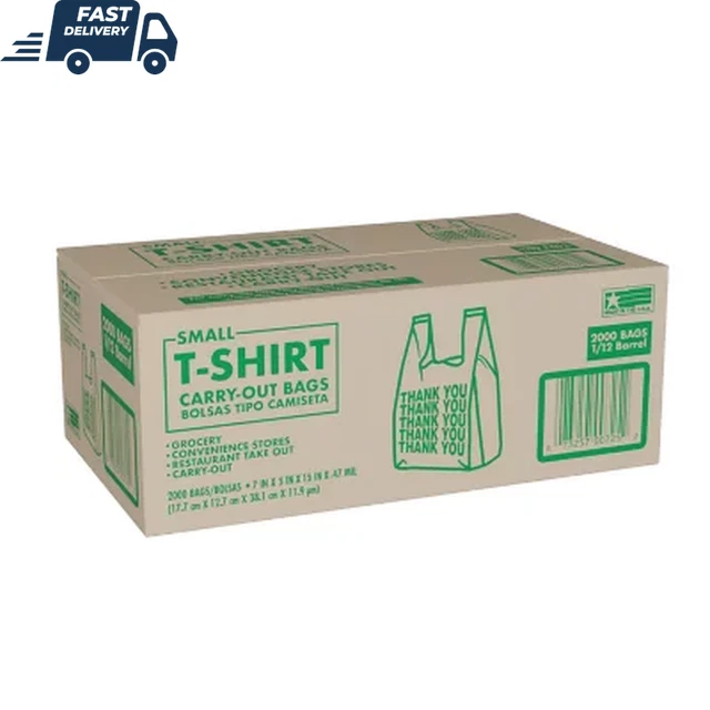 Small T-Shirt Carry-Out Bags, 7" X 5" X 15" (2,000 Ct.)