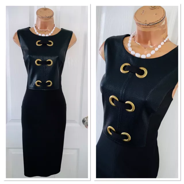 Joseph Ribkoff black dress with eyelets and faux leather trim uk size 14