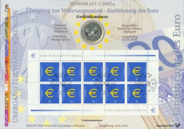 Germany: 2002 Silver €10 Euro Introduction of Euro Currency Numisblatt 1/2002