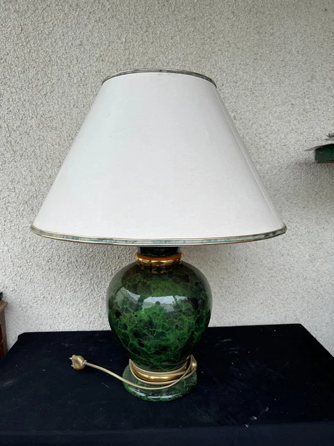 Lampe Bureau Opaline Orientable Blanche Et Verte, Pied Laiton Cuivre