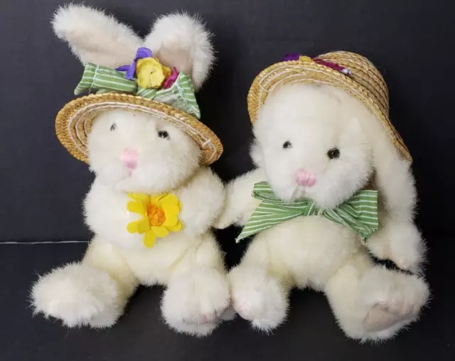 (2) Russ Berrie & Co. Bunny Bonnets Stuffed Bunnies Easter Rabbits Boy & Girl 2