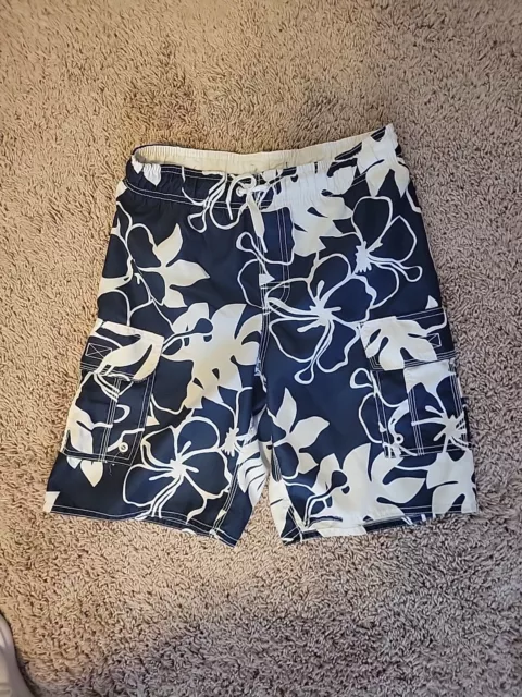 Old Navy Youth Boys Swim Trunks Board Shorts Blue White Size Medium