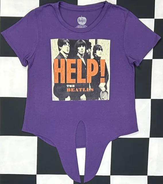 NWT Official Merchandise The Beatles Help Front Tie Graphic Print Ladies Top (L)