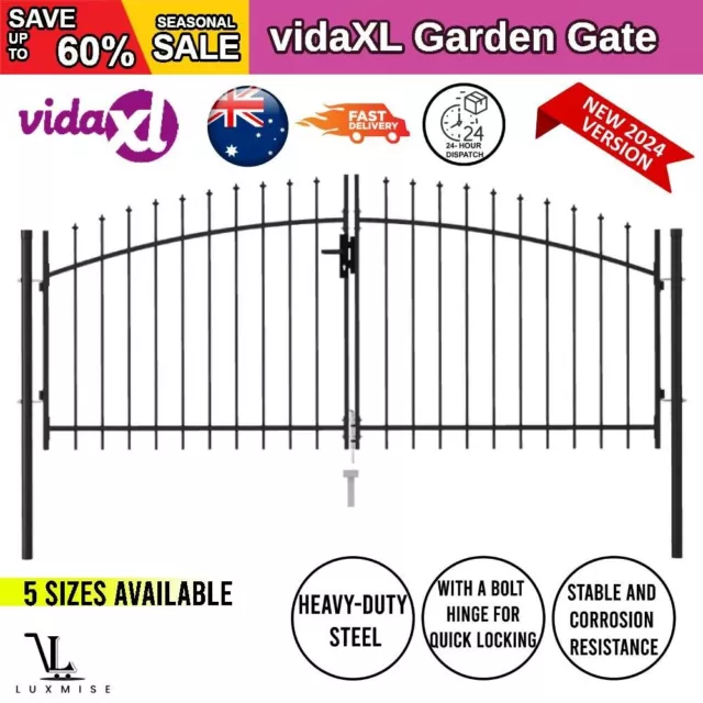 Fence Gate Double Door with Spike Top Steel Black Barrier Multi Sizes vidaXL