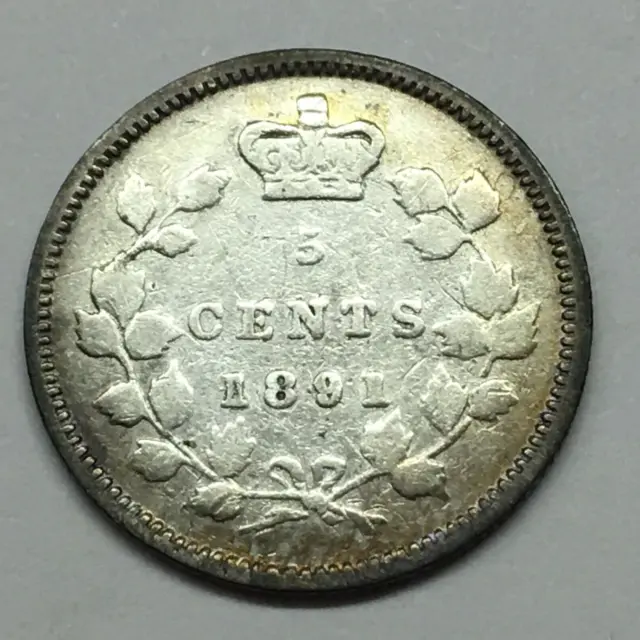 1891 Canada 5 Cents Silver Coin - Ships Free W/ Usps Tracking & Insur.