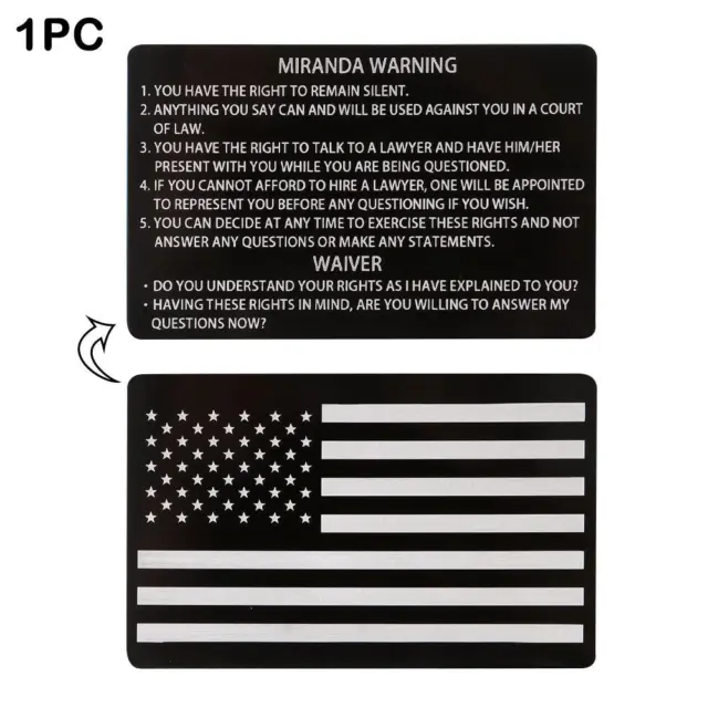 New Police Black Metal Miranda Rights Card With American Flag