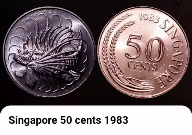 1983 Singapore 50 Cent Coin(See Pics For Grade) Lionfish On Reverse