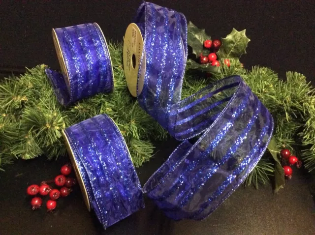 10yds ROYAL BLUE GLITTER RIBBON CRAFTS GIFTS WRAPPING DECORATION BOWS 5cm