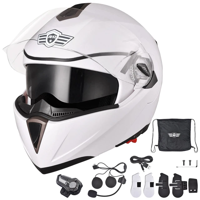 AHR Full Face Flip Up DOT Motorcycle Helmet Bluetooth 5.0 Headset Intercom XL