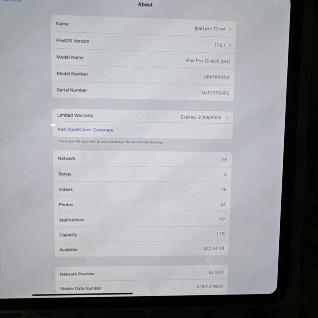 APPLE IPAD PRO 13inch M4 (2024) Nano Display 1TB WiFi + Cellular