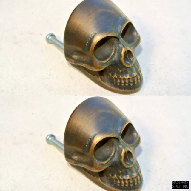 2 small Skull hardware cabinet Drawer 4cm Gothic Finger Pull Solid Brass 1.5/8 B