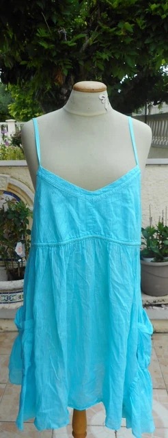 Robe Tunique LMV Turquoise Brodée - Taille 42/44 - Coton Non Doublé, Fabriqué En France