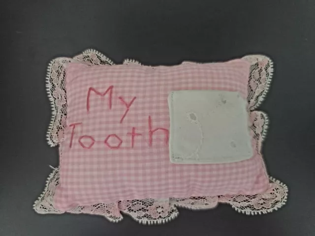 Vintage Tooth Fairy Pillow Pink &White Gingham Checkered  Mid Century