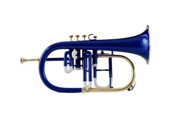 SUMMER SALE BRAND New Blue White Brass Bb/F 4 Valve Flugel Horn Free Case+M/P