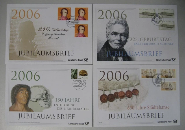 Bund 4 Jubiläumsbriefe der Deutschen Post 2006 mit Ersttagssonderstempel