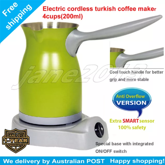 Turkish Greek Electric Coffee Maker+Anti Overflow Function Stainless Steel Green