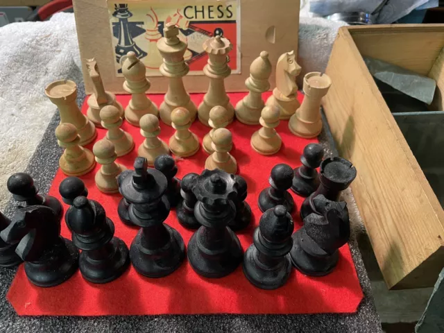 Vintage Wooden Set Of Chess Pieces.