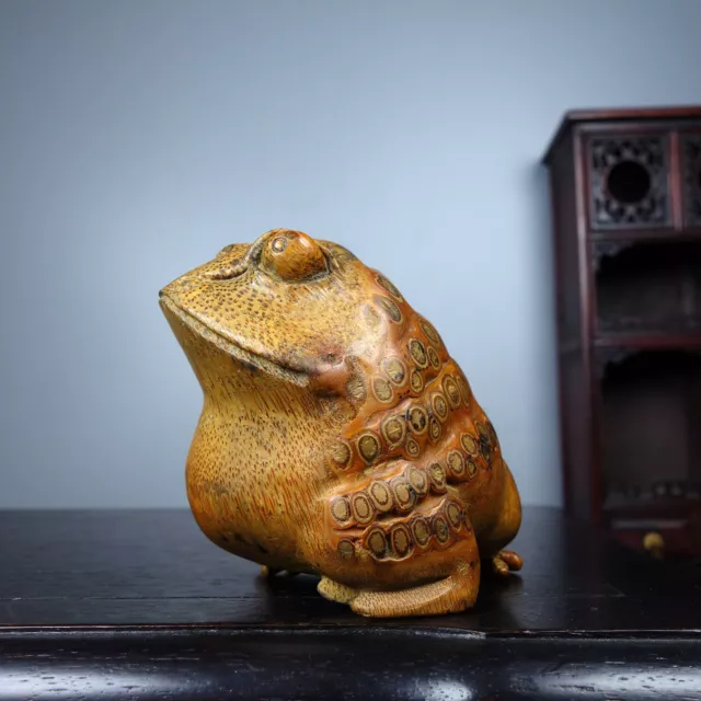 Collection Chinese Natural Bamboo Hand Carved Exquisite Toad Statue Nice Gift