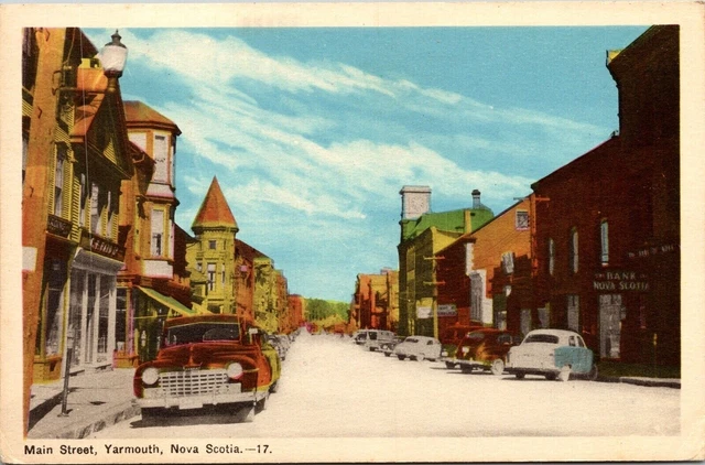 Main Street Downtown Yarmouth Nova Scotia Canada Old Cars WB Postcard