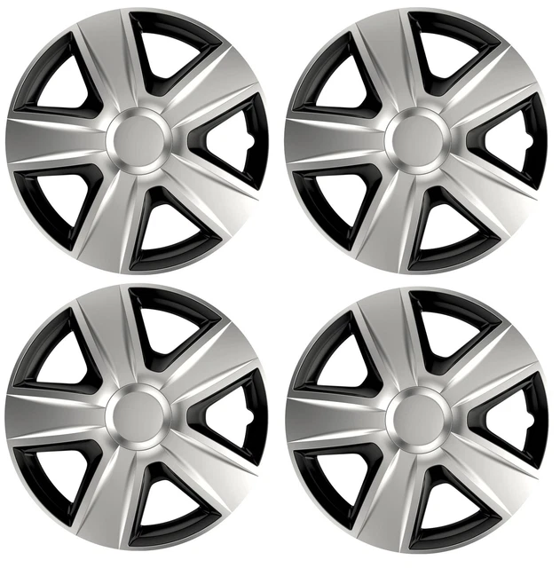 4x Wheel Trims Hub Caps 16" Covers in Silver and Black Alloy Look