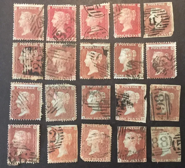 GB Queen Victoria "1d Penny Red's" 1841 VFU x20 stamps  LH