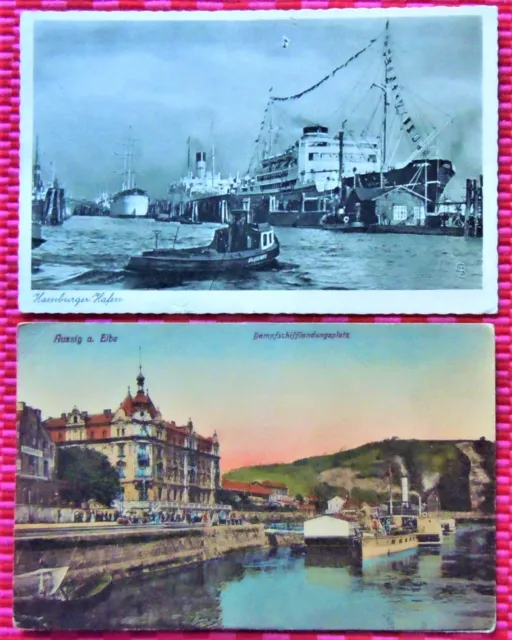 Hamburger Hafen u. Aussig a. Elbe Schiffladungsplatz alte Ansichtskarten