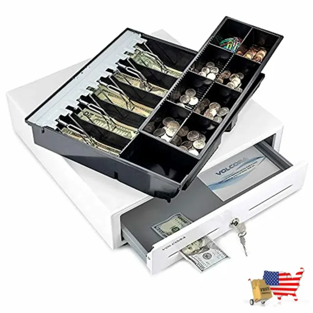 Cash Register Drawer for Point of Sale (POS) System with Fully Removable 2 Tier