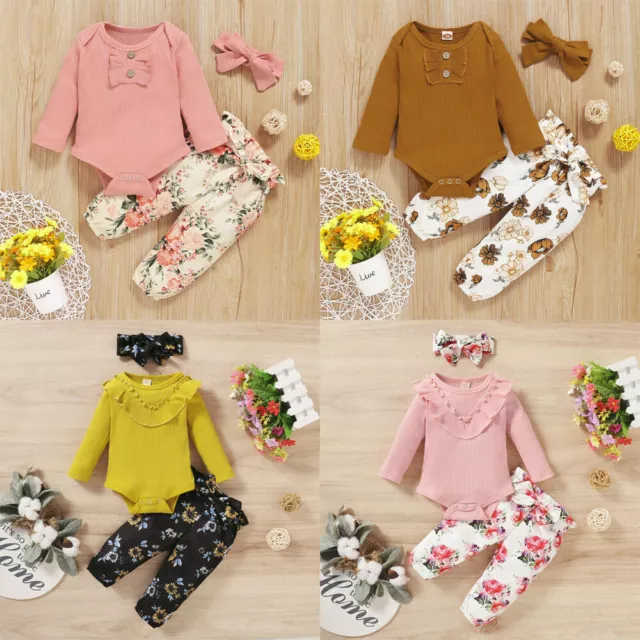 Tuta neonata neonata pantaloni floreali fascia outfit set vestiti