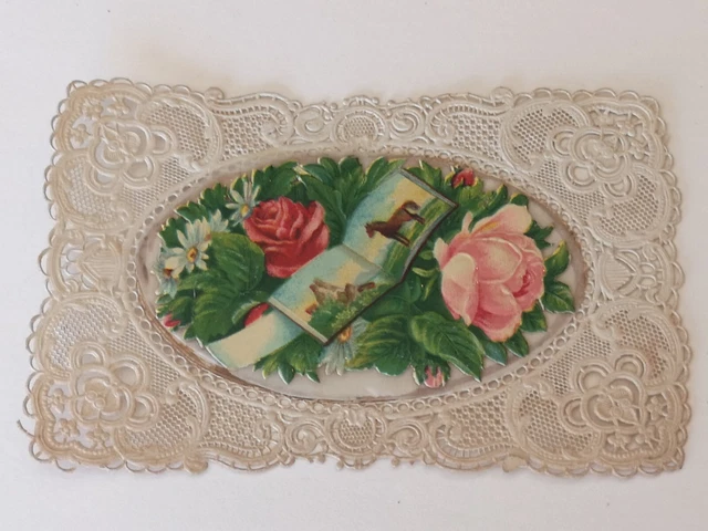 Image Pieuse Canivet Dentelle Ancienne - Marie, Fleurs Peintes Sur Tissu