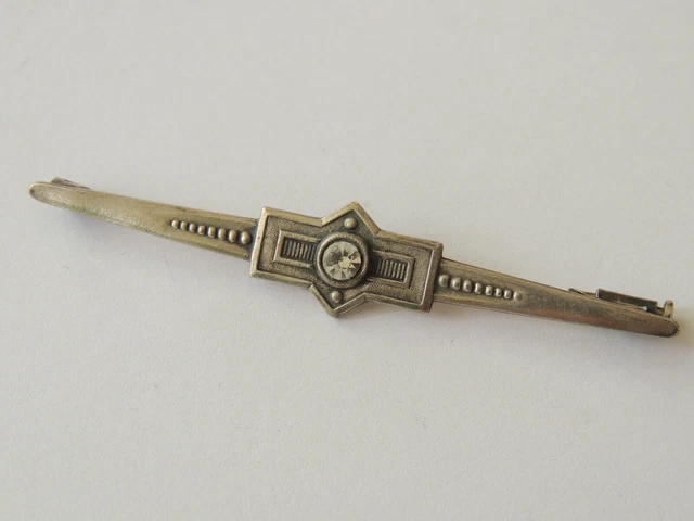 Jolie broche ART DECO en métal argenté avec strass - bijoux anciens