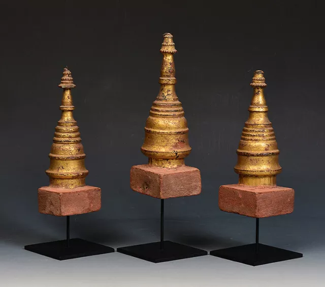 19th Century, Mandalay, A Set of Antique Burmese Wood Carving Pagoda Stupa 3