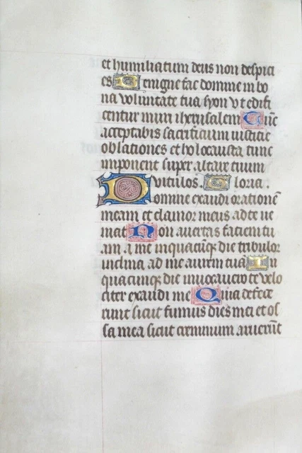 Illuminated medieval BoH manuscript leaf,7 Gold & 7blue initials,ca.1460