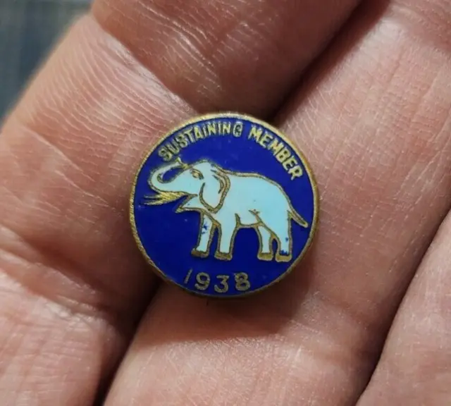 1938 SUSTAINING MEMBER Elephant REPUBLICAN enamel metal pin pinback button GOP