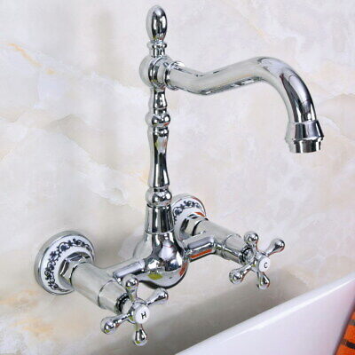 Polished Chrome Brass Wall Mount Bathroom Kitchen Faucet Swivel Spout Mixer Tap