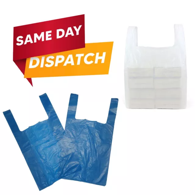 Plastic Vest Carrier Bags Blue & White for Grocery & Supermarkets Reusable