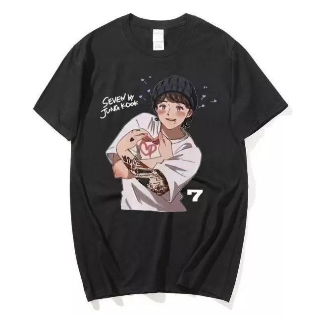 Kpop Jungkook Cartoon T-shirt Seven Cute Unisex Tshirt Cotton Tee