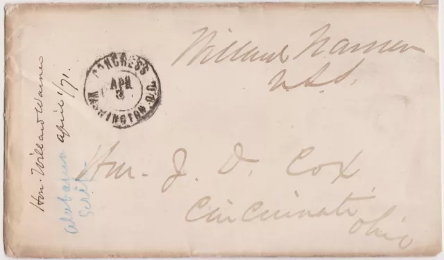 WILLARD WARNER Carpetbagger SENATOR From ALABAMA Free Frank Signature 1871 Cover