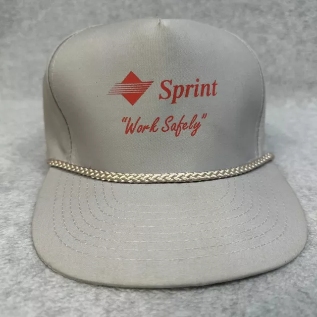 Vintage Sprint Trucker Hat Cap Gray Work Safely Rope Brim SnapBack Work Wear