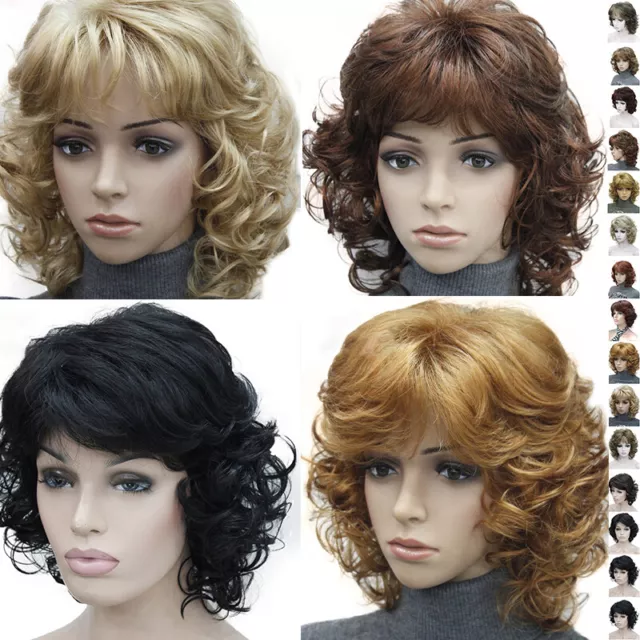 Women Natural Blonde Short Curly Wavy Wig Cosplay Synthetic Full Head Hair Wigs'