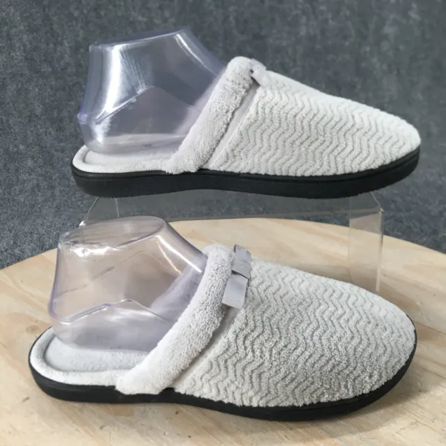 Isotoner Shoes Womens 9 Chevron Print Slip On Clog Slippers Grey Fabric Flats
