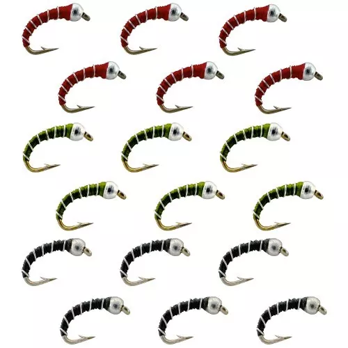18 Pc ZEBRA MIDGE Bead Head Nymph Fly Fishing Trout Flies - RGO, Hook Size #18
