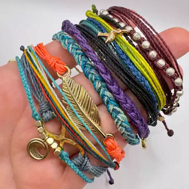 13 Piece Pura Vida Bracelet Lot Assorted Bundle Braided Charm Waxed String