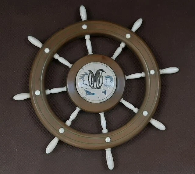 VINTAGE BAKELITE MID Century Sailor's Art Engraved Steering Wheel Wall