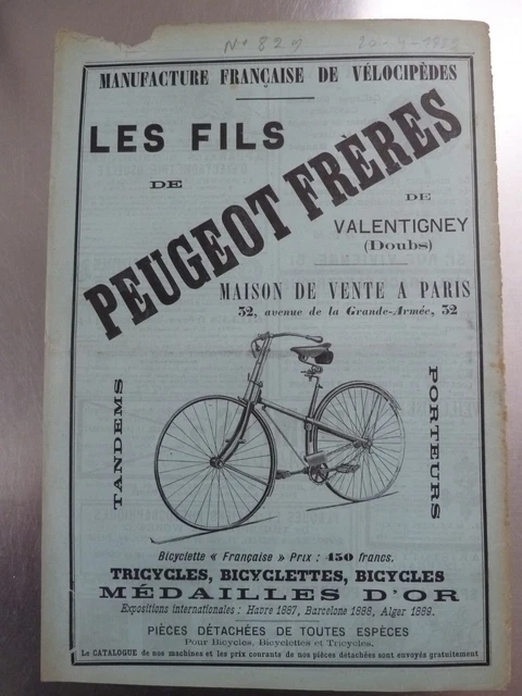 Publicité Ancienne Vélo 1900 Collection - Marque Peugeot - Vintage Cycles, Affiche Old Bike - Occasion