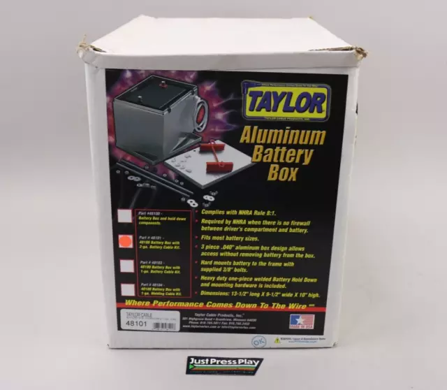 Taylor #48101 Aluminum Battery Box NHRA with 2-ga. Battery Cable Kit New/Sealed