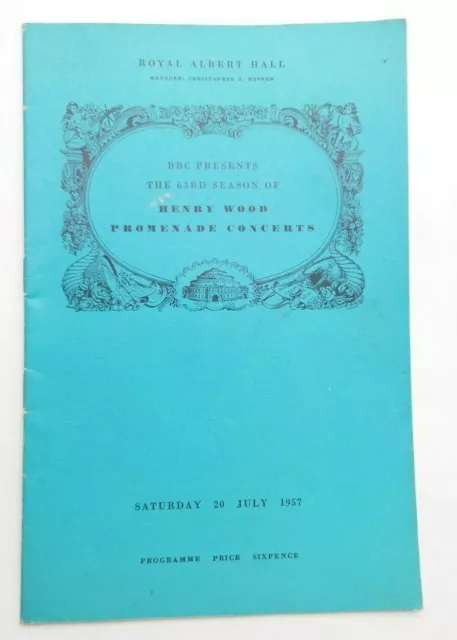 63rd  BBC Proms Royal Albert Hall 20th July 1957 Programme