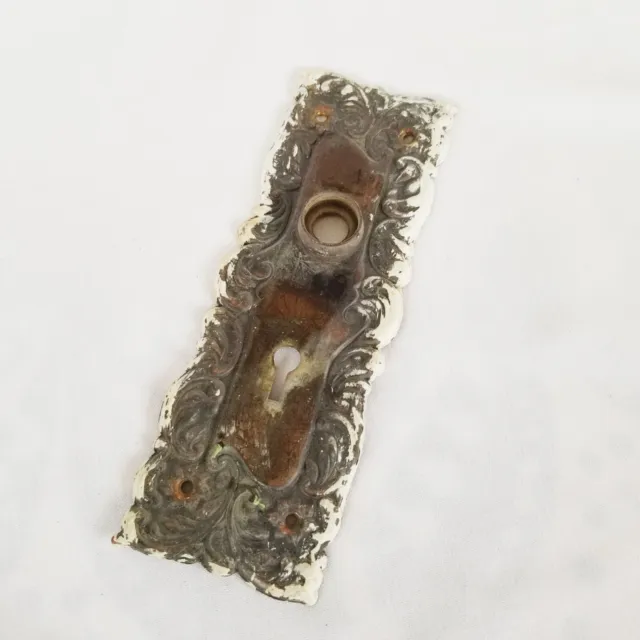 Brass Door Back Plate Keyhole Escutcheon Chippy Paint Rustic Bent