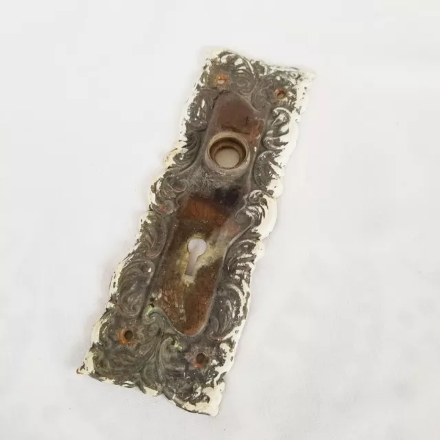 Brass Door Back Plate Keyhole Escutcheon Chippy Paint Rustic Bent