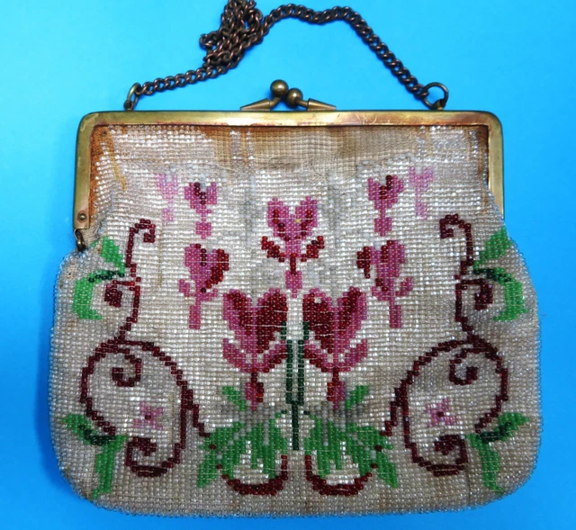 Sac à Main Soirée En Perles De Verre Blanc Irisé - Occasion, Style épaule, Sac De Bal Ou Mariage